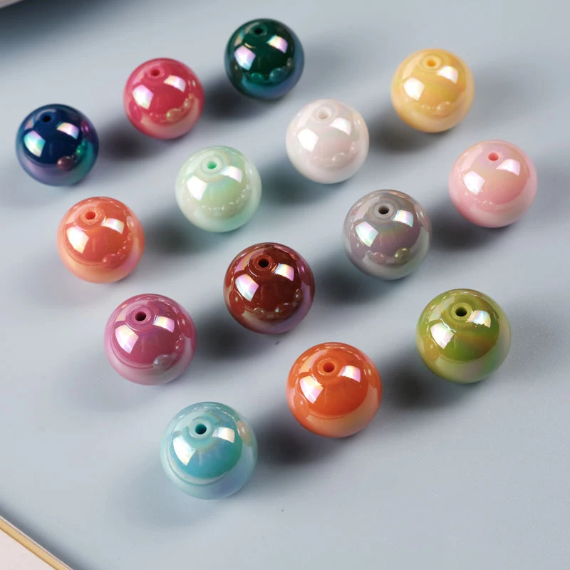CH94 10pcs Colorful Straight Hole Round Bead 16mm Seven Color Plated with AB Loose Bead Acrylic DIY Jewelry Handmade Accessories