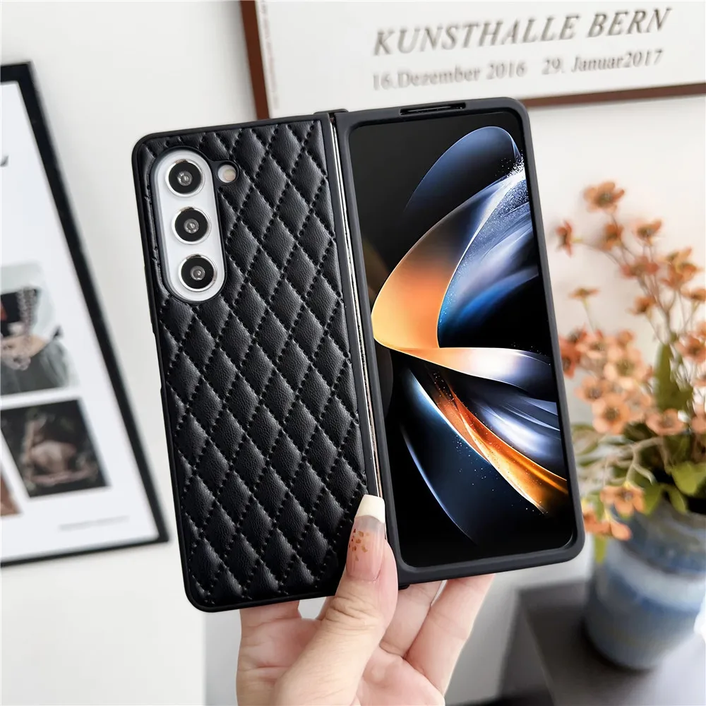 Funda de cuero antideslizante para Samsung Galaxy Z Fold5, carcasa protectora con rombos de lujo, a la moda, Z Fold4, Z Fold3, 5G
