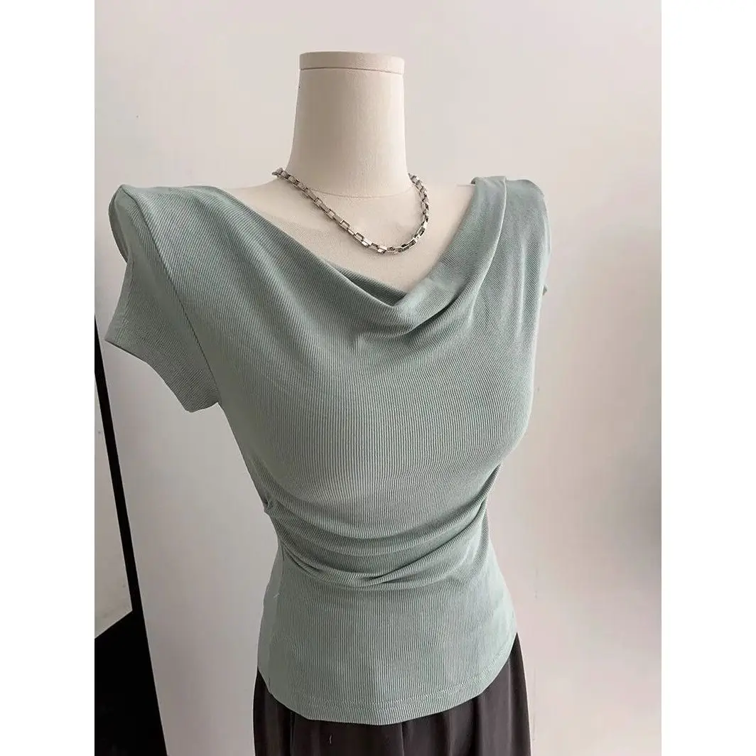 Slim Fit Modal Fiber Top Korean Style Summer Essential Wardrobe Basic Layering Shirt Collar Design Sensation Versatile Elegant