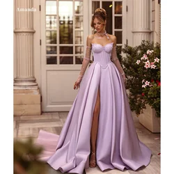 Amanda Satin Strapless Sleeveless robes de soirée Side High Split A-Line Evening Dresses Wedding Party Exquisite Wedding Dress