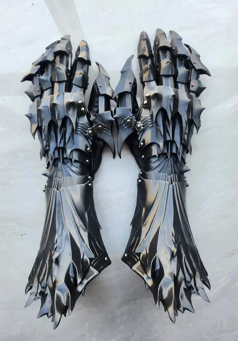 Medieval Knight Goth Vintage Mechanical Long Gloves Tactical Punk Hand Armor Man Woman 3D Pringting Cosplay Props