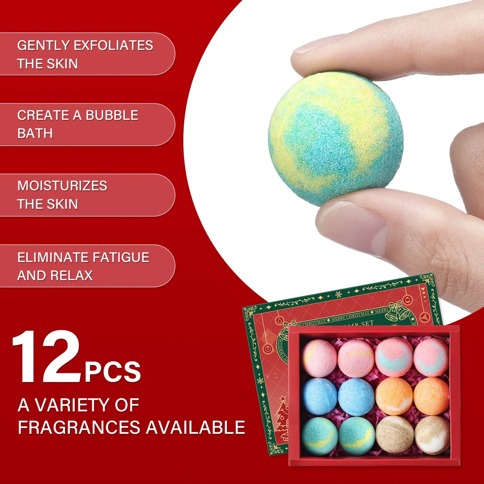 12 ชิ้น ชุดของขวัญลูกบอลอาบน้ำเกลือ ช่วยให้เคราตินนุ่ม ล็อคความชุ่มชื้น บำรุงผิว ปรับปรุงผิวแห้งและหยาบกร้าน