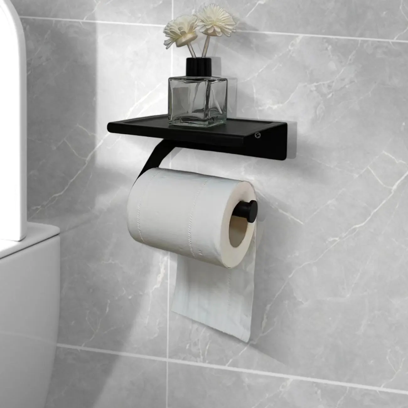 1PC Stainless Steel No-Nail Toilet Paper Rack & Phone Holder, Waterproof Bathroom Storage for Home/Commercial Use