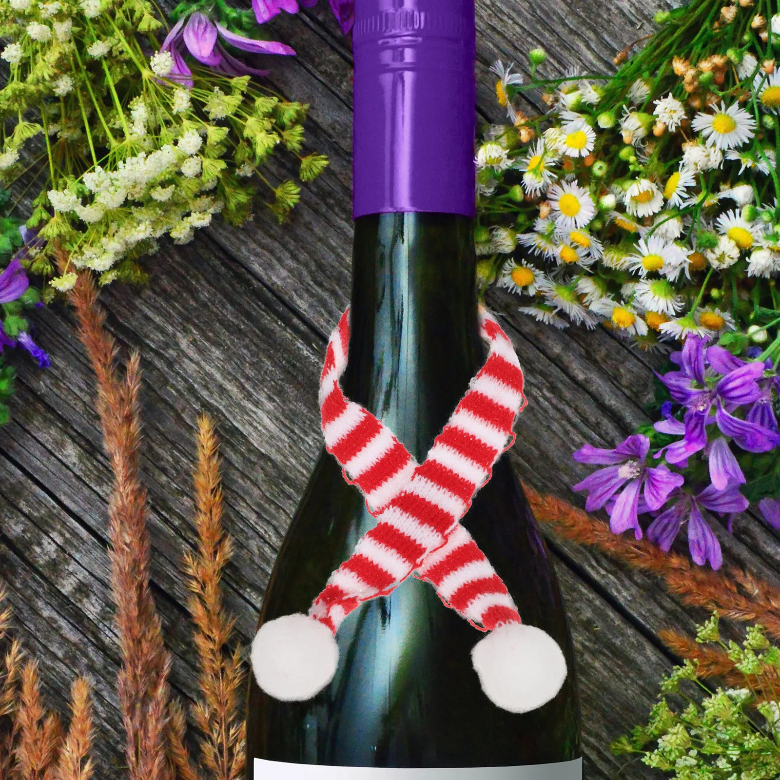 

6 Pcs Mini Christmas Scarf Red and White Xmas Party Ornament Tree Decoration Wine Bottle for