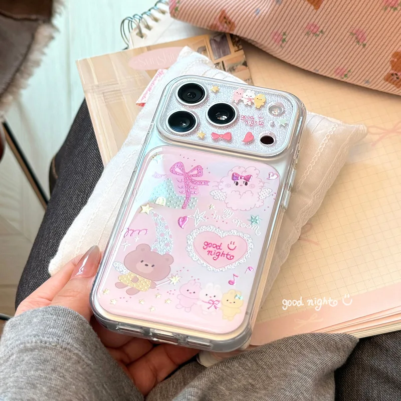 Suitable for girly pink with gold accents iphone17 pm Phone case16Full-coverage soft resin coating15Highly Attractive Cartoon
