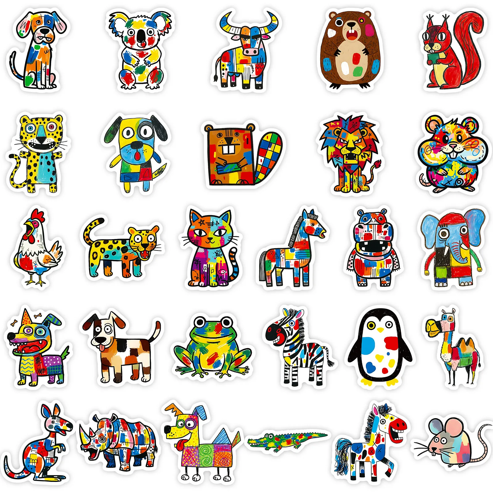 10/56 pièces coloré abstrait dessin animé peintures autocollants Graffiti animaux décalcomanie bricolage bagages téléphone guitare Scrapbook classique enfant jouets