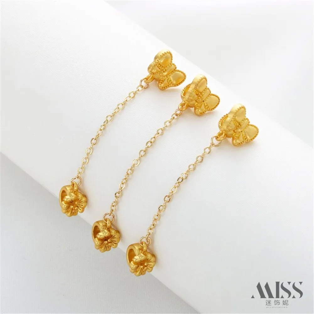 18K Sand Gold Color Matte Gold Butterfly Love Flower Bead Hanging Chain Extension Safety Chain DIY Bracelet Chain Accessories