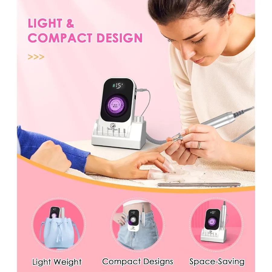 휴대용 전동 네일 드릴, 40000RPM 고속 모터 탑재, 전문가용 아크릴 네일 제거, 젤 폴리쉬 스트리핑 및 매니큐어용