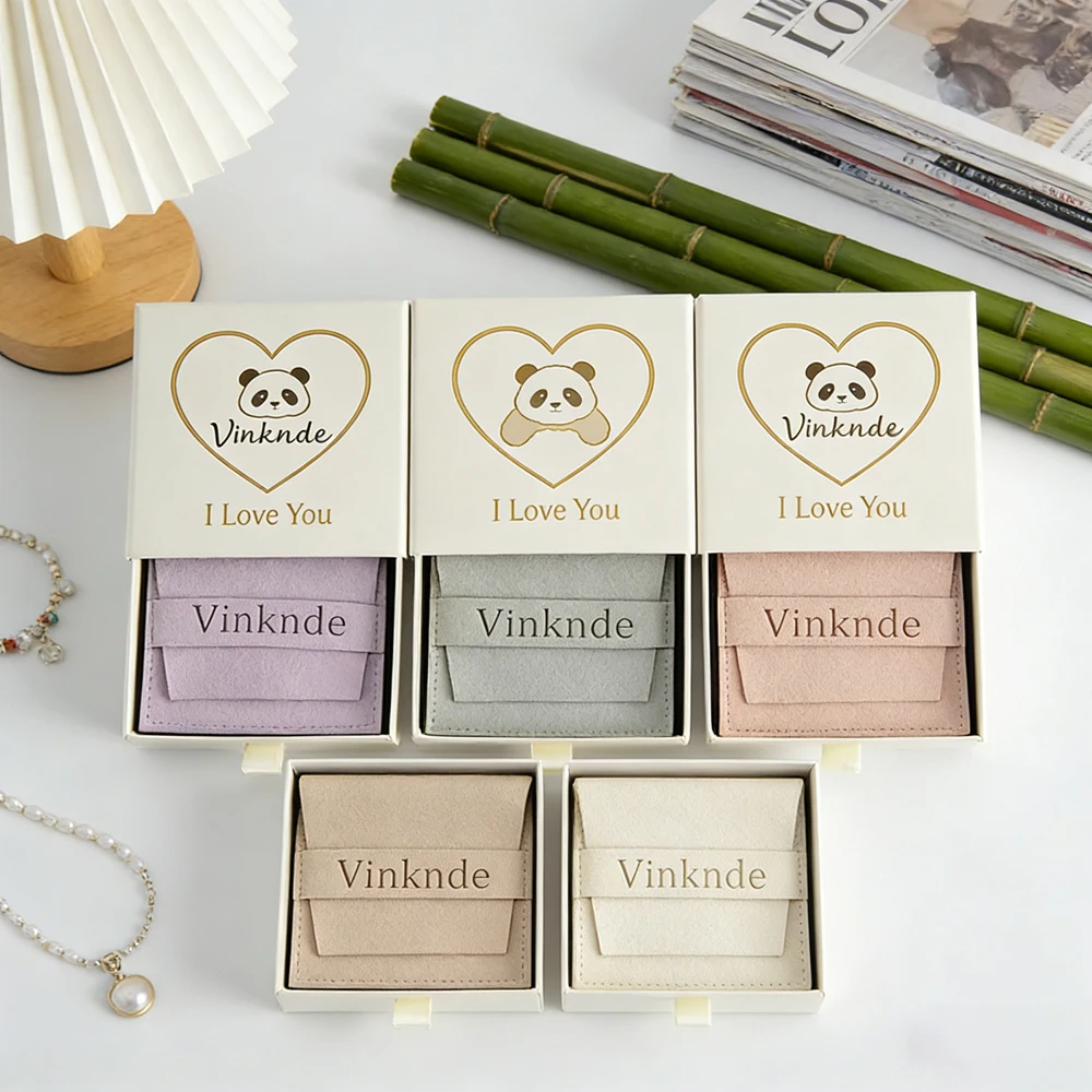 

100Pcs Custom Logo Luxury Drawer Jewelry Box Necklace Earrings Packaging Boxes Slide Rings Jewellry Microfiber Flap Bag Pouch