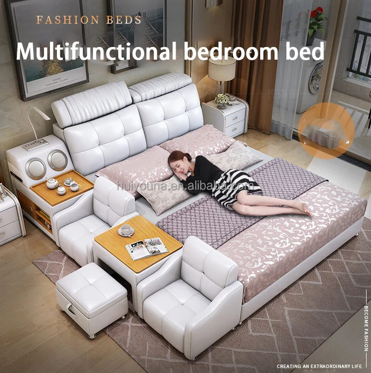 Newly Designed Mobile Multi-functional King Smart Deluxe Bed Bedroom Set Furniture Modern Leather Children's Bed