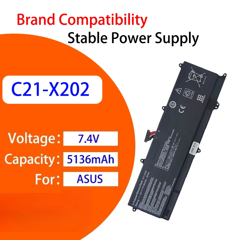 

High Quality Replacement Laptop Battery For ASUS S200 S200E X202 X201E C21 X202 5136mAh 7.4V Rechargeable Li ion Battery