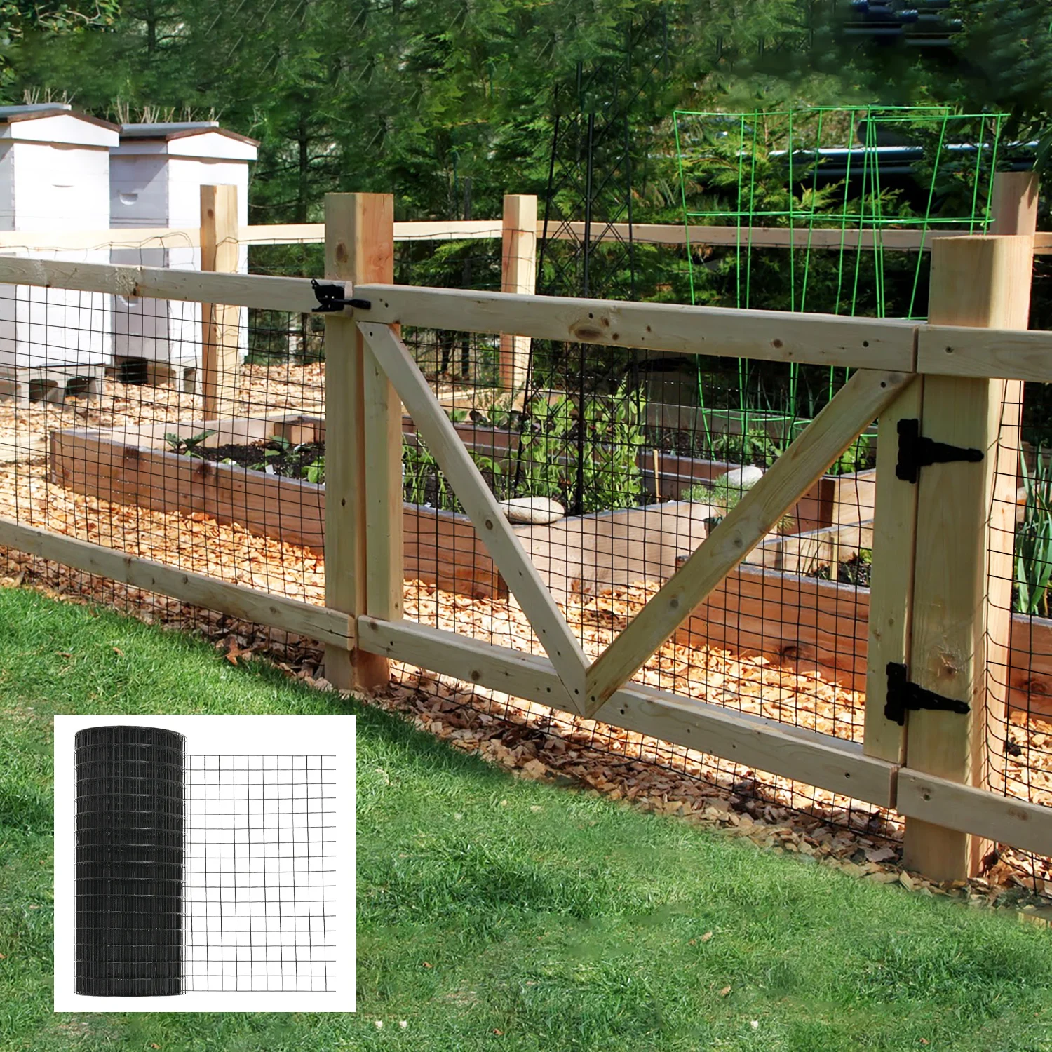 19 Gauge 0.25 Inch Black PVC Hardware Cloth 36 Inch 50 Ft Chicken Coop Fence Vinyl Coated Steel Wire Black Steel Trellis Gate