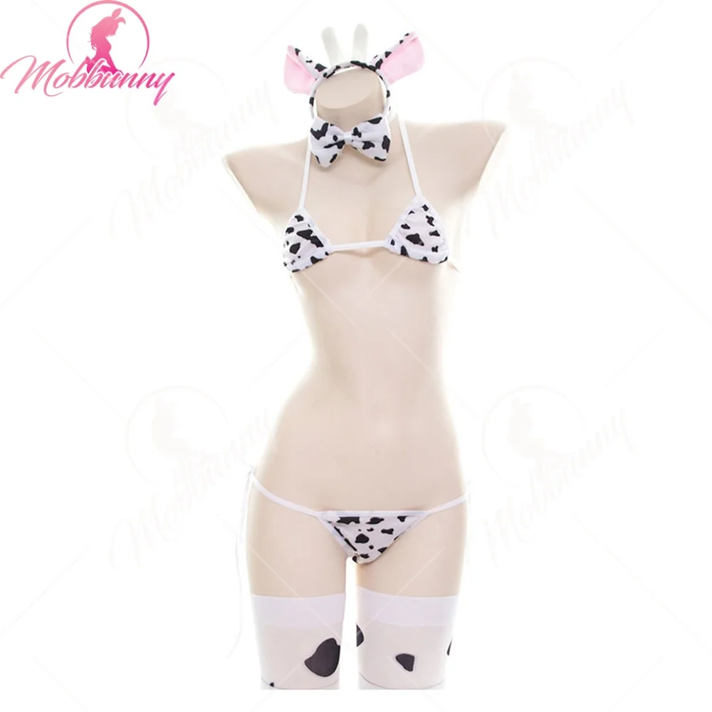 

MOBBUNNY Women Sexy Lingerie Set with Cow Patterns Bikini Bra and Thong Set for Fun One Size