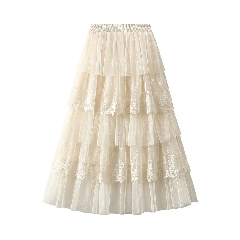 

Women's High Waisted Slimming Sand Cake Skirt, Half Skirt, High-End Feeling Gauze, Long Skirt, Summer, New, 2024