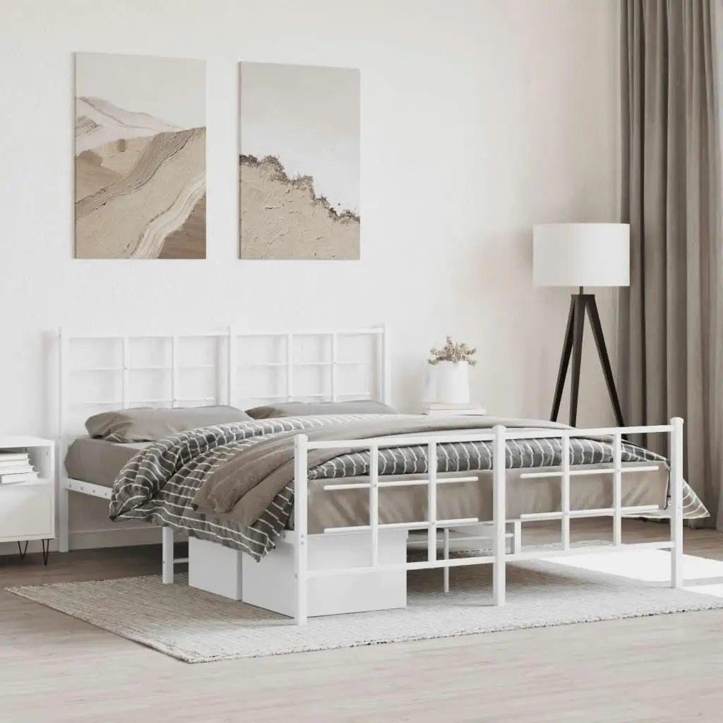 

White Steel King Size Bed Frame Rectangular Modern Design