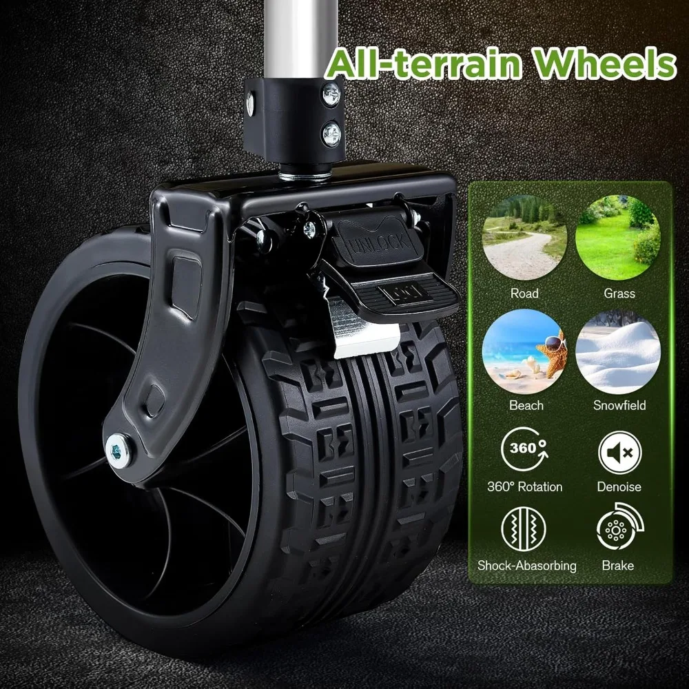 รถเข็นชายหาดพับได้แบบหนัก รับน้ำหนักได้ 400 ปอนด์ ล้อใหญ่สำหรับทราย รถเข็นพับได้สำหรับการผจญภัยกลางแจ้ง