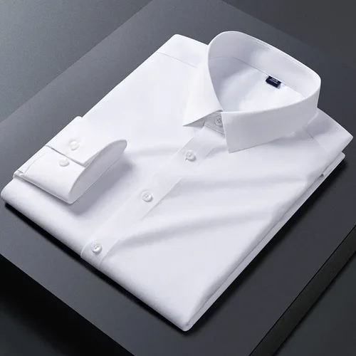 Imagen 2 del producto Nuevas camisas elásticas antiarrugas para hombre, camisas de vestir de manga larga para Camisa ajustada, blusa de negocios Social, Camisa blanca S-8XL