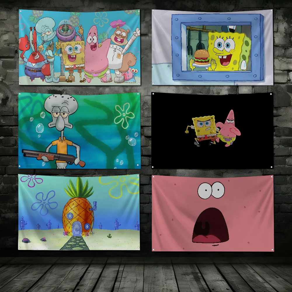 Anime S-SpongeBob Flag Workshop Flags Room Decor Flag Outdoor Decorations Flags For Rooms Four Hole Flag