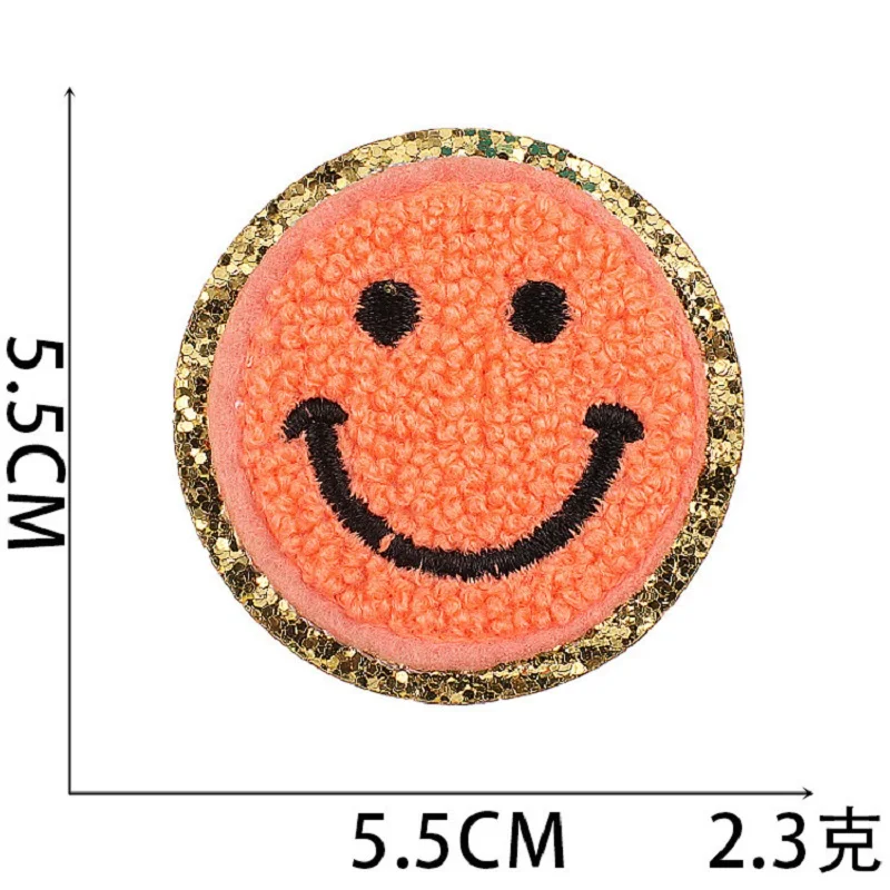 Chenille bordado adesivo com padrão de sorriso, Patch para o saco costmetic, mochila, chapéu, saco, t-shirt ect, ferro em, 5,5 centímetros