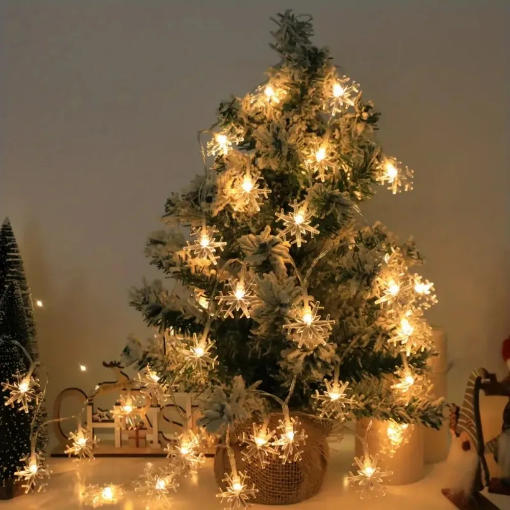 1PC 1.5M/3M/6M Christmas Snowflake Battery Box Atmosphere Decoration Light String,Excluding Battery,Used for Holiday Decoration