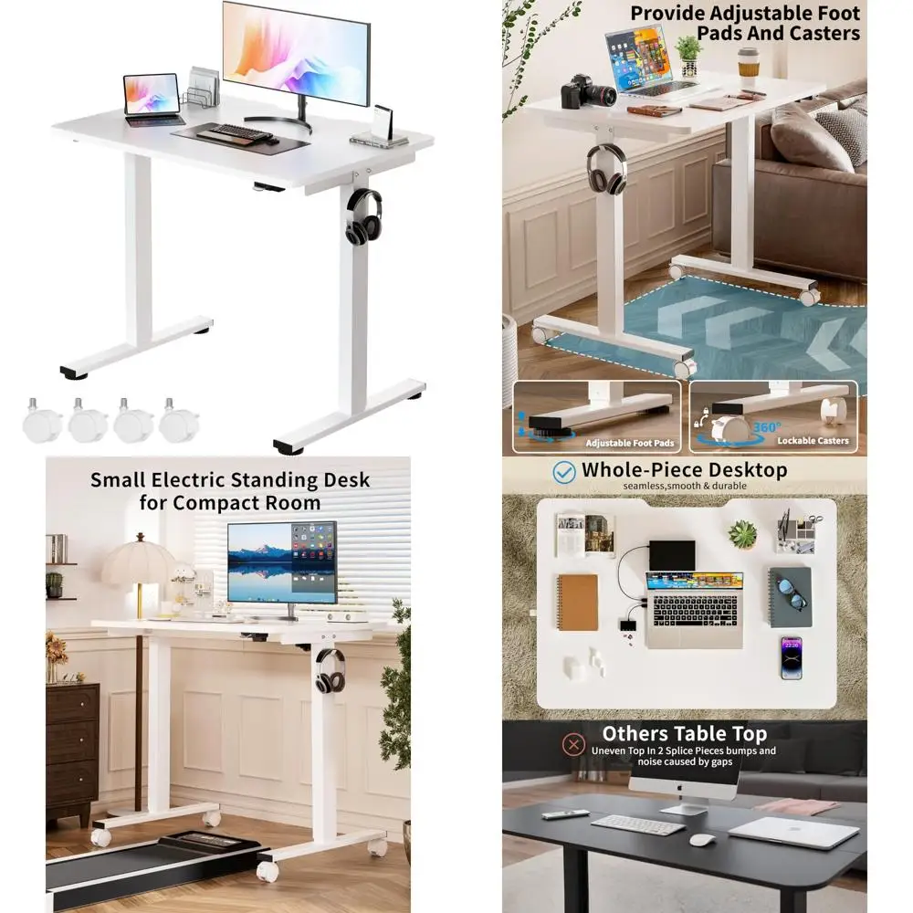 

Okin Compact Electric Standing Desk, 36 x 24 Full-Size Adjustable Height Desk, White Ergonomic Sit-Stand Computer Desk with Whee
