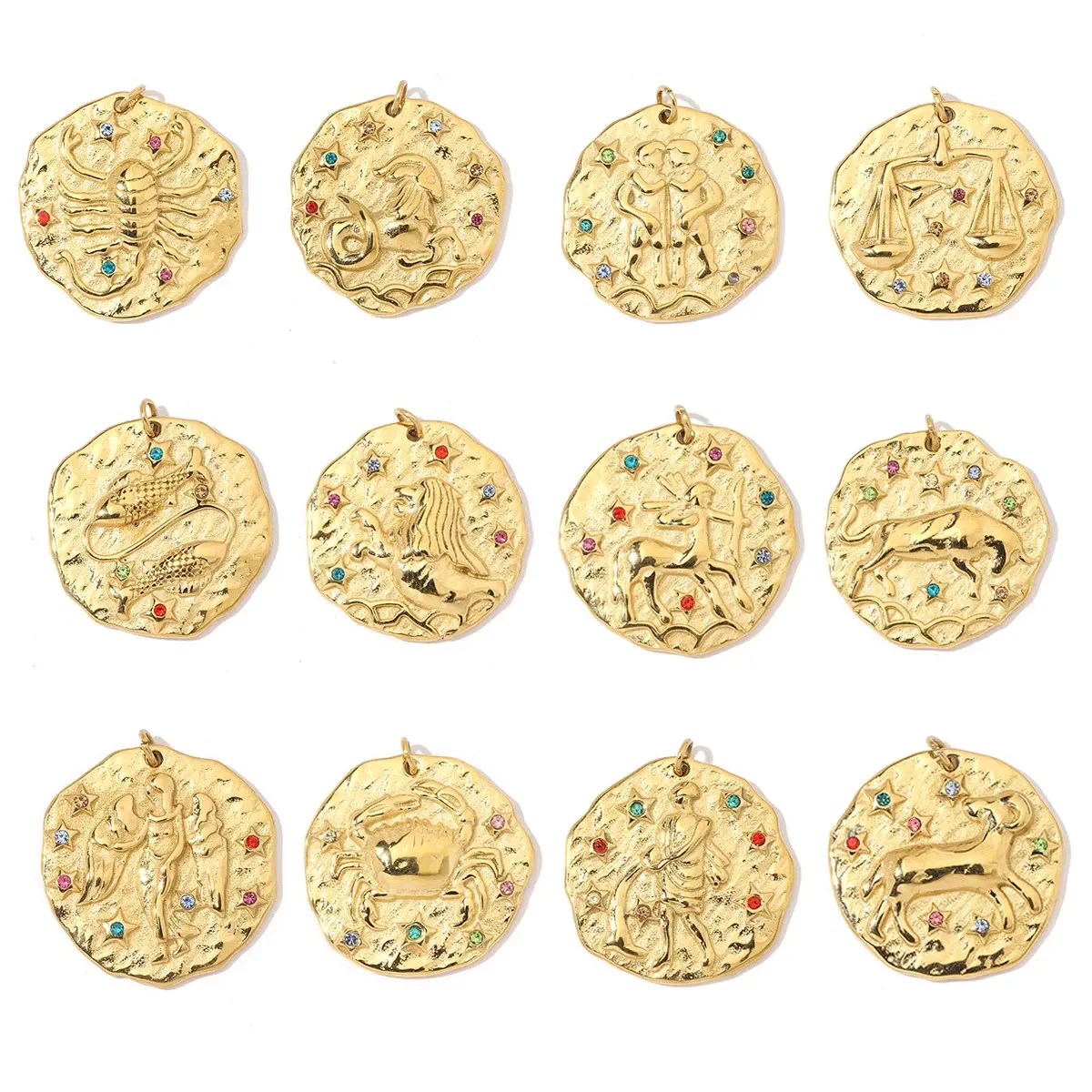 3 sztuk/partia stal nierdzewna 316l francuski Retro tęczowy kamień zodiak Charms konstelacja moneta naszyjnik DIY mały wisiorek