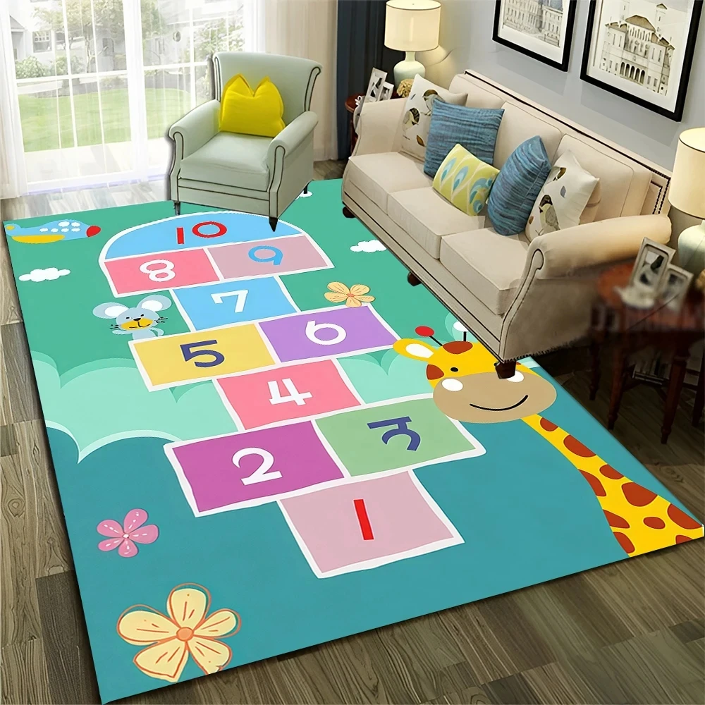 3D Hopscotch Child Digital Games Carpet Boy Girls Cartoon Rug for Home Living Room Sofa Doormat Decor,kids Non-slip Floor Mat