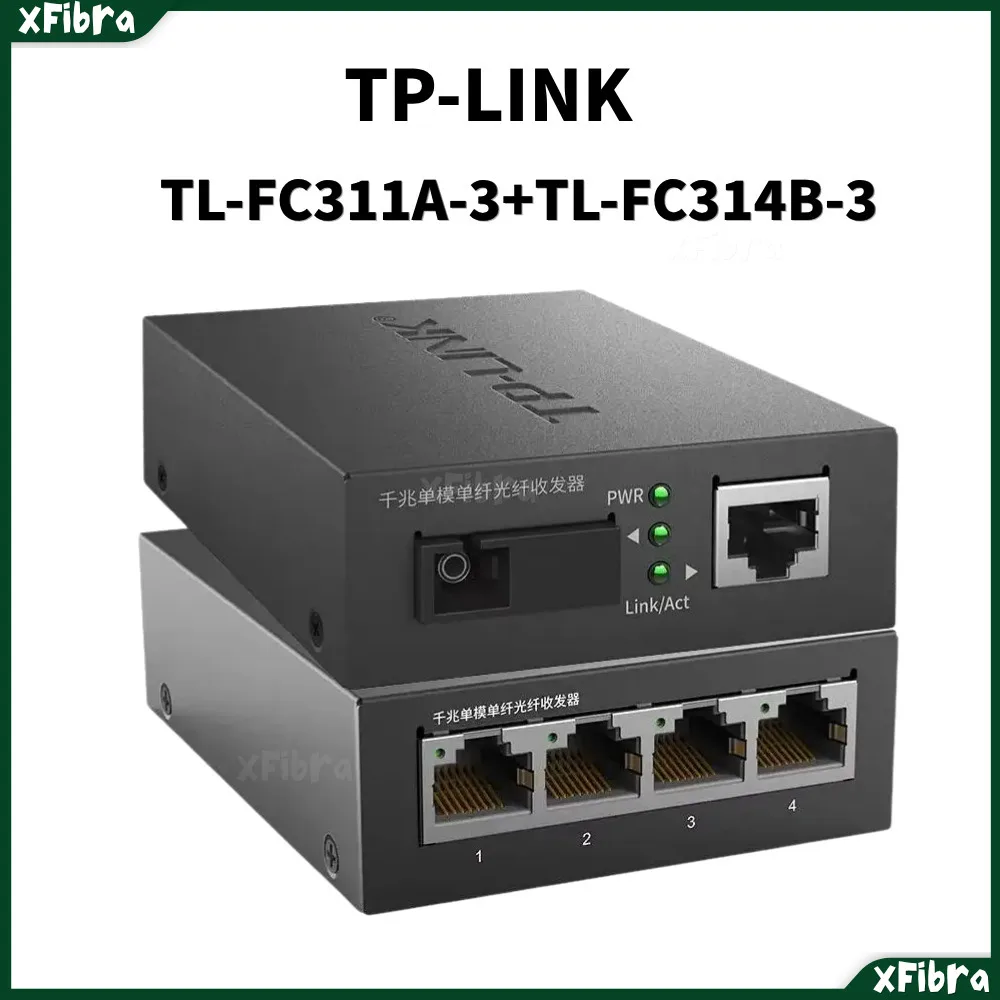 TP-Link TL-FC311A+FC314B 3KM BiDi Gigabit Fiber Converter 1 to 4 RJ45