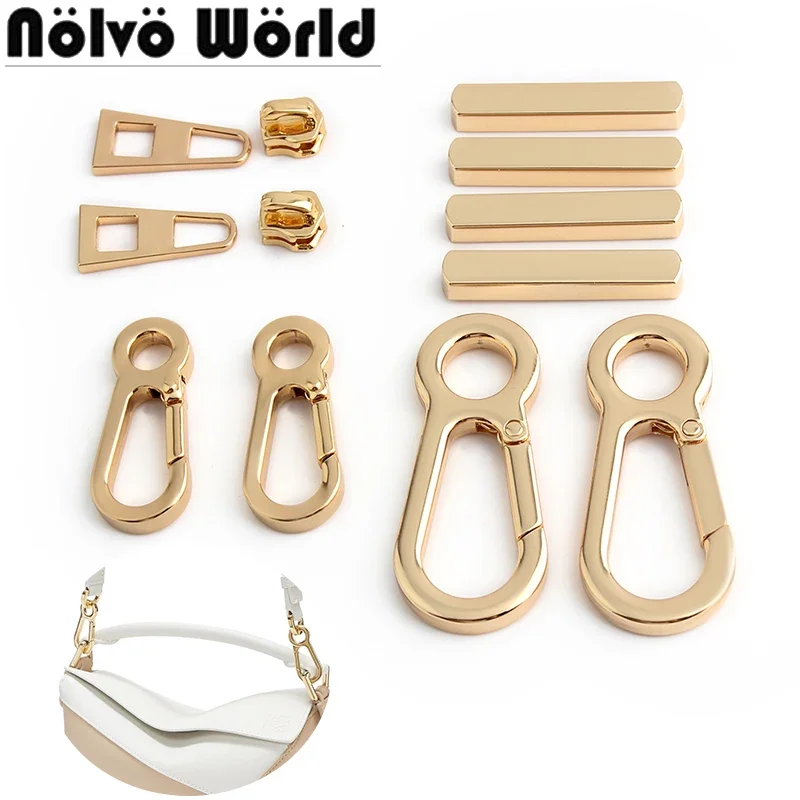 2/5/10Sets Gold Zipper Repair Kit Square Metal Buckles For Slider Clasp Backpack Handbag Bags Strap Spring Ring Hook Accessories