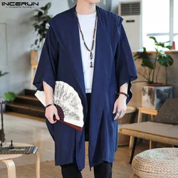 Fashion Casual Style Tops INCERUN New Men Chinese Style Hooded Hoodie Shirts Loose Solid Long Sleeve Cardigan Blouse S-5XL 2024