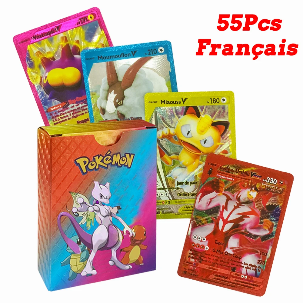 Brilhante 3D Pokémon Cards para Crianças, Vmax, Gx, Charizard, Pikachu, Coleção de Negociação, Batalha, Colorido, Inglês, Brinquedos Presentes,