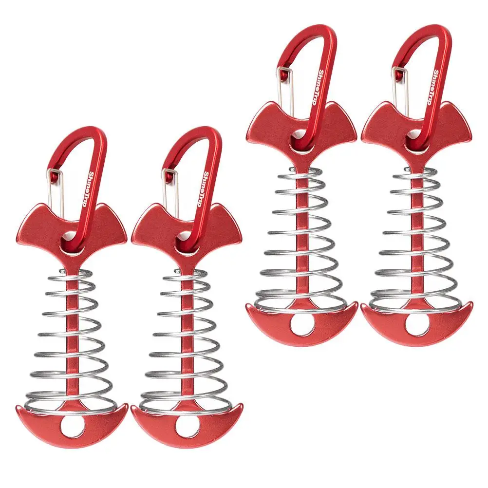 

4Pcs Red Aluminum Tent Accessories Retractable Spring Hooks for Camping Shelter Stakes Durable Portable Fish Bone Nail Tent Pegs
