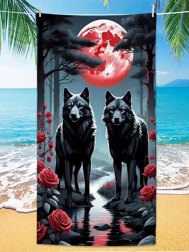 

Wolf Pattern Beach Towel, Digital Printing Thin Quick-Dry Anti-Sand Microfiber Lightweight for Swim, Yoga, Travel, Gym, Gift