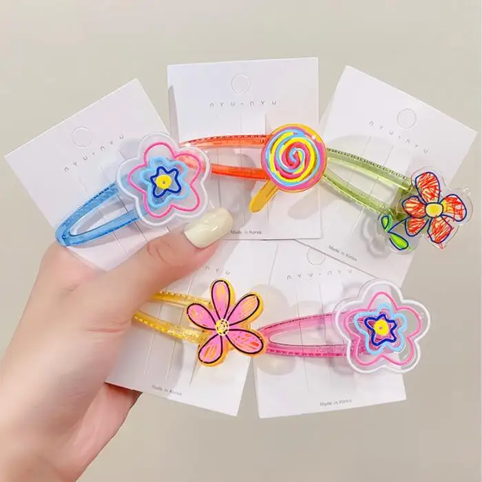 Geometric Cartoon Sweet Cute Girl Candy Color Graffiti Duckbill Clip Acrylic Flower Hairpin Creative Hair