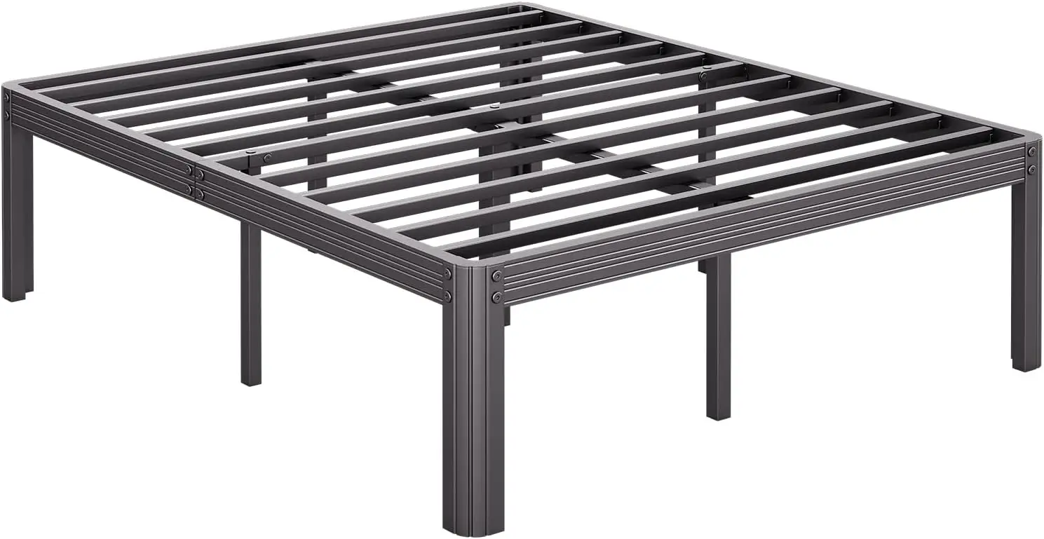 High Bedframe No Box Spring Needed, Heavy Duty Steel Slats Platform Mattress Base, 4500lbs Weight Capacity Reinforced Metal Fram