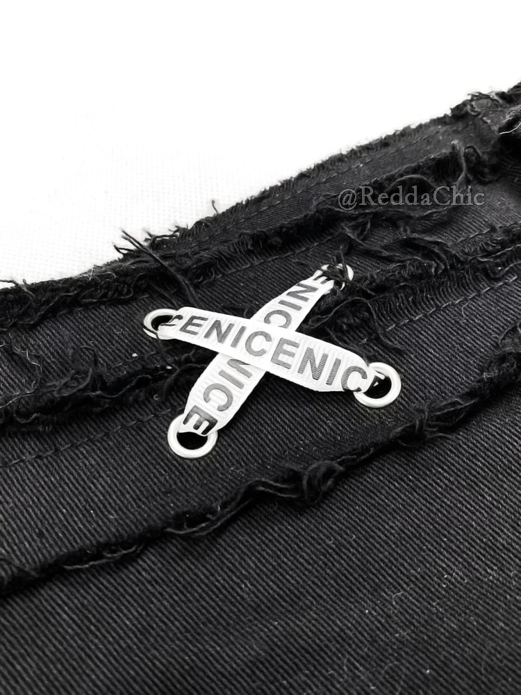 REDDACHiC Low Waist Buttoned Denim Shorts Hot Summer Ribbon Decor Black Stitching Raw Edge Casual Bootypants Acubi Women Clothes