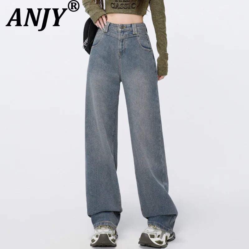 

ANJY Autumn Winter Women European Style Fashion High-End Comfortable Straight Jeans Versatile Stylish Casual Zipper Pants A10898