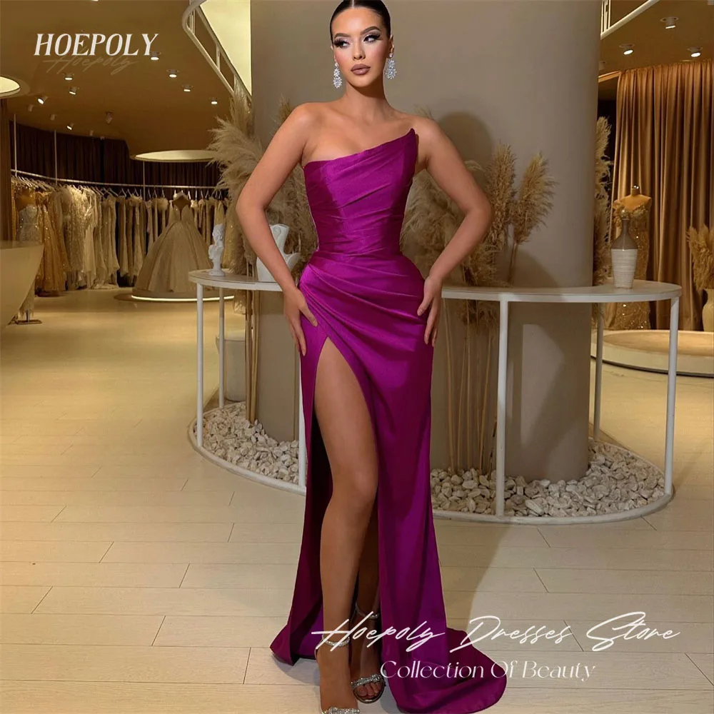 

Hoepoly Simple Mermaid Evening Dresses Irregular Neckline Off Shoulder Sexy High Side Slit Prom Dress Bridesmaid Party Gowns