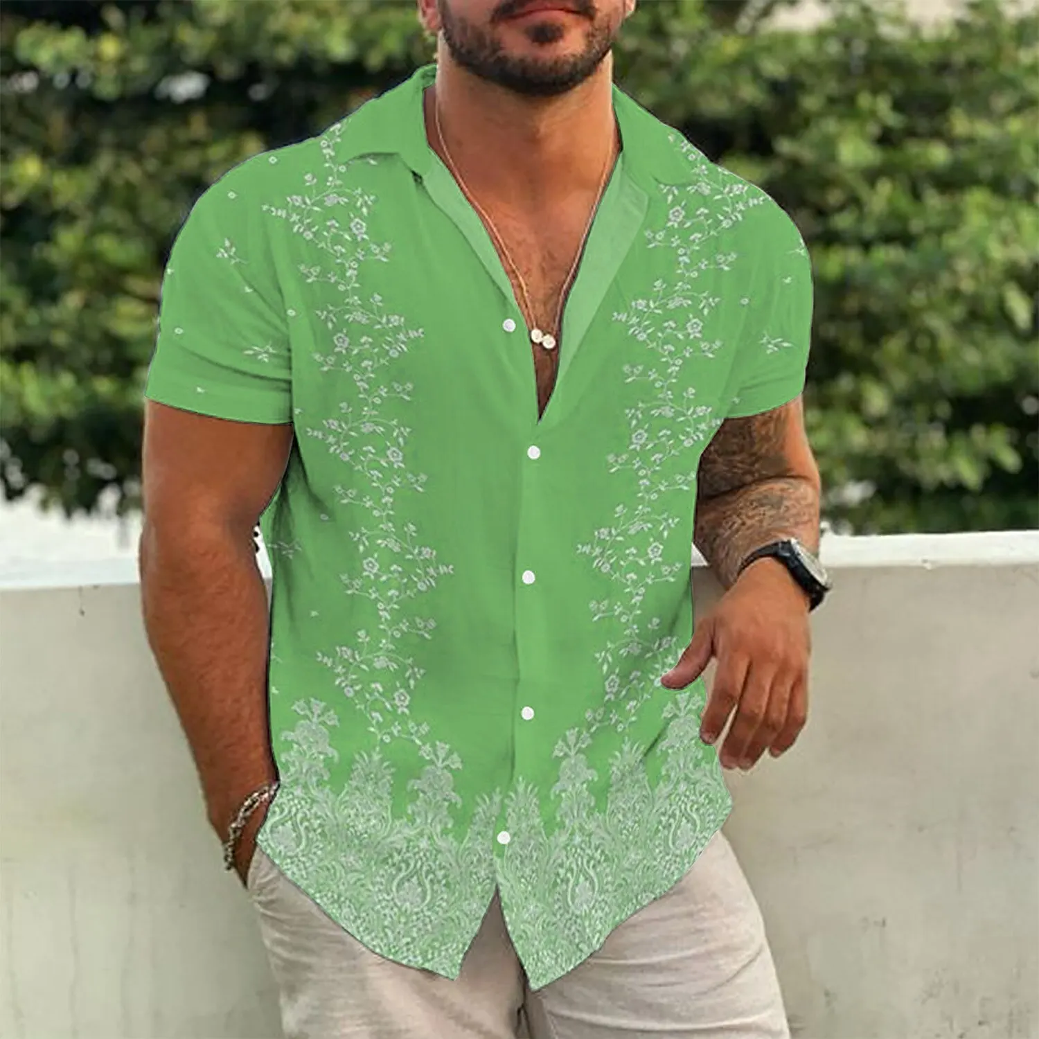 2023 new summer men\'s European size 3D printed Hawaiian short-sleeved shirt cardigan fashion trend large size men\'s shirt