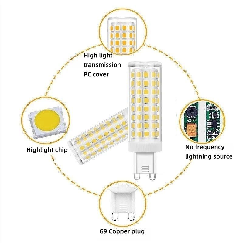 Brightest G9 LED Lamp AC220V 5W 7W 9W 12W Ceramic SMD2835 LED Bulb Warm/Cool White Spotlight replace Halogen light