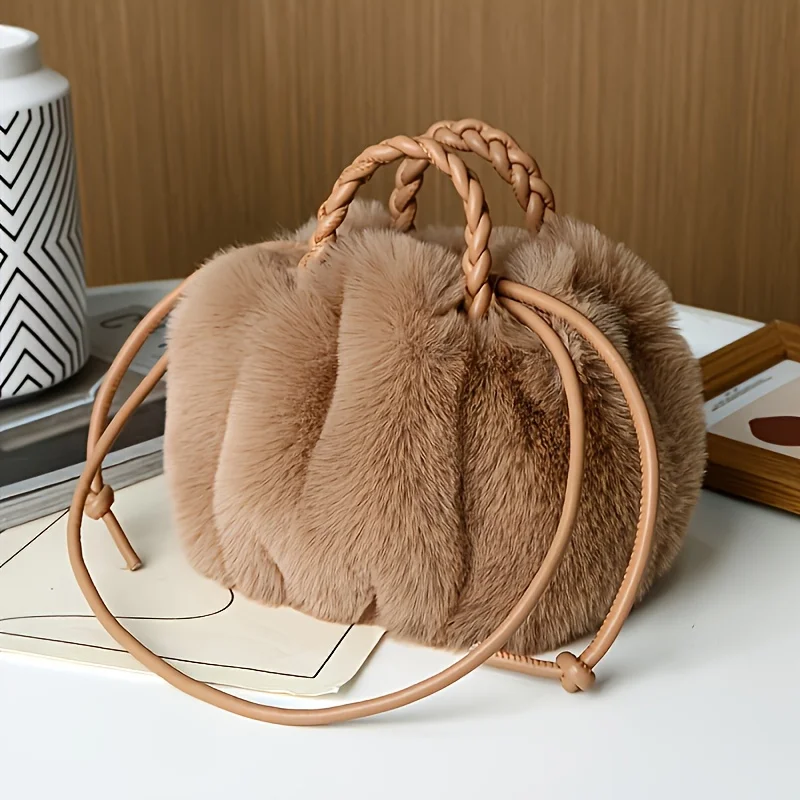 Mini bolsa chique de pelúcia e bolsa crossbody, bolsa macia e felpuda com alça superior, ideal para festas adolescentes, passeios, escola, uso diário