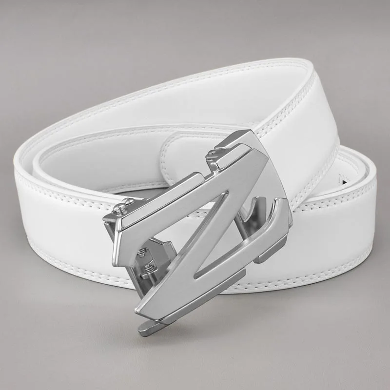 High Quality New Luxury Designer Z Buckle Belt Men Genuine Real Leather Dress Strap for Jeans Waistband White Ceinture Homme