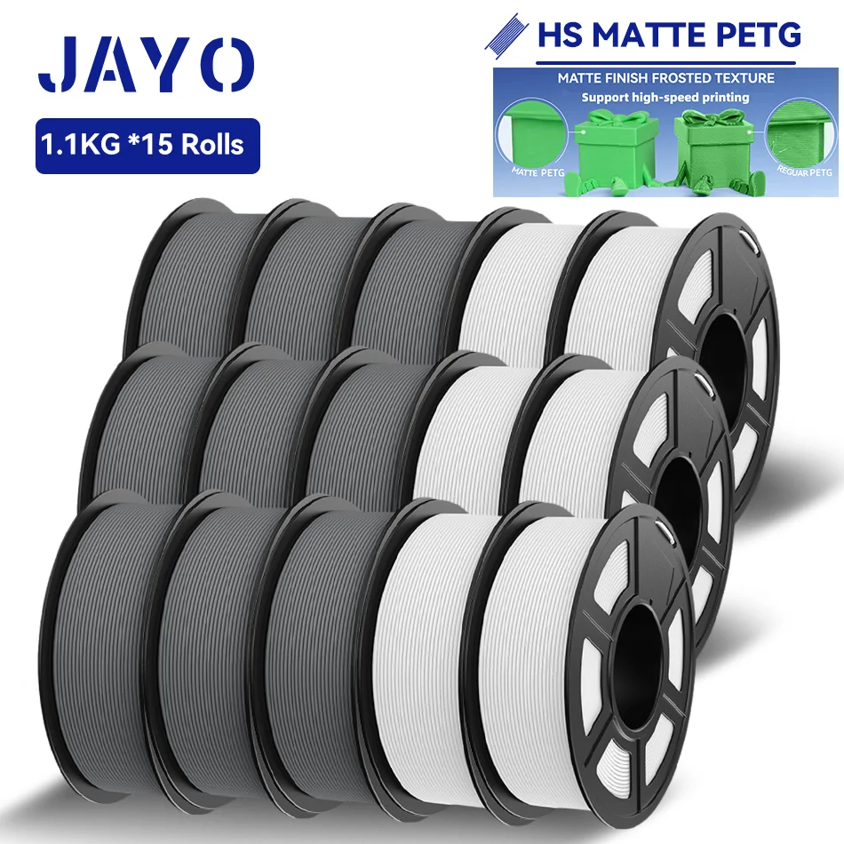 JAYO 15 Rollen 3D PETG Filament Hochgeschwindigkeits-Matt-PETG 3D-Drucker-Filament Hochfließendes Schnelles Matt-Effekt PETG 3D-Druckmaterialien