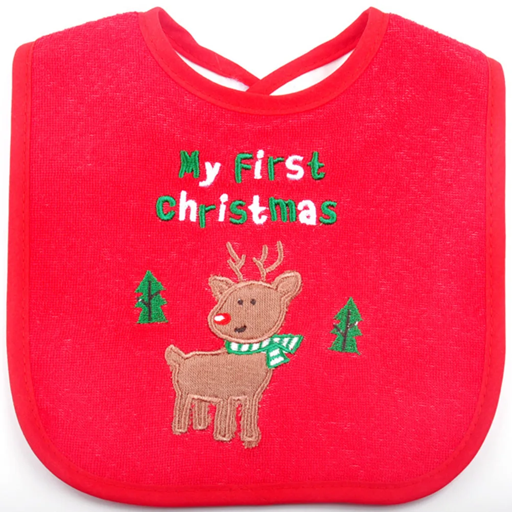 

Christmas Waterproof Baby Bibs Red Wishes Deer Comfortable Fabric Easy Clean Hook Loop Fastener Drool Protection