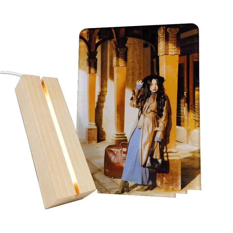 Light Sublimated Acrylic Photo Frame Customized Sublimated Acrylic Sheet Wood Light Emitting Diode Holder