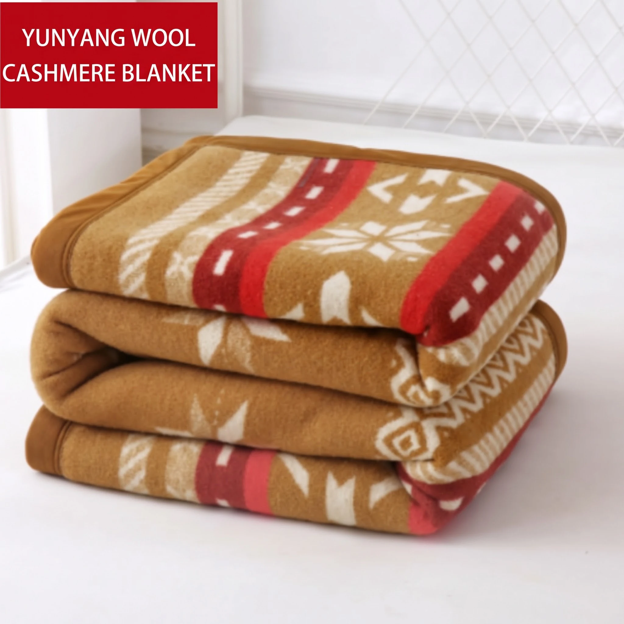 Wool Blanket 100 Cashmere Jacquard Throw Shawl Warm Soft Thick Bed Home Winter Breathable Moisture Wicking Double Sided
