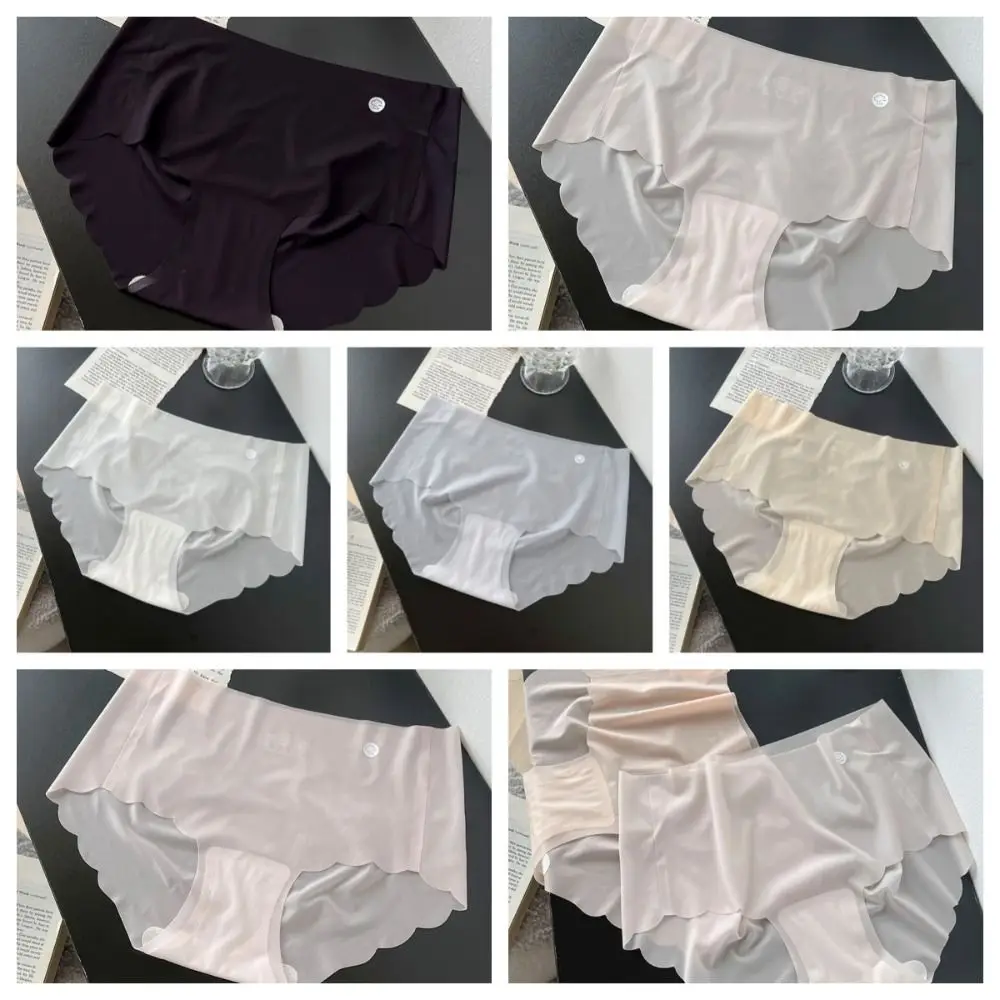 Solid Color Ice Silk Panties Smooth Ultra Thin Soft Middle Waist Briefs Cotton Crotch Panties Seamless Lingerie Female