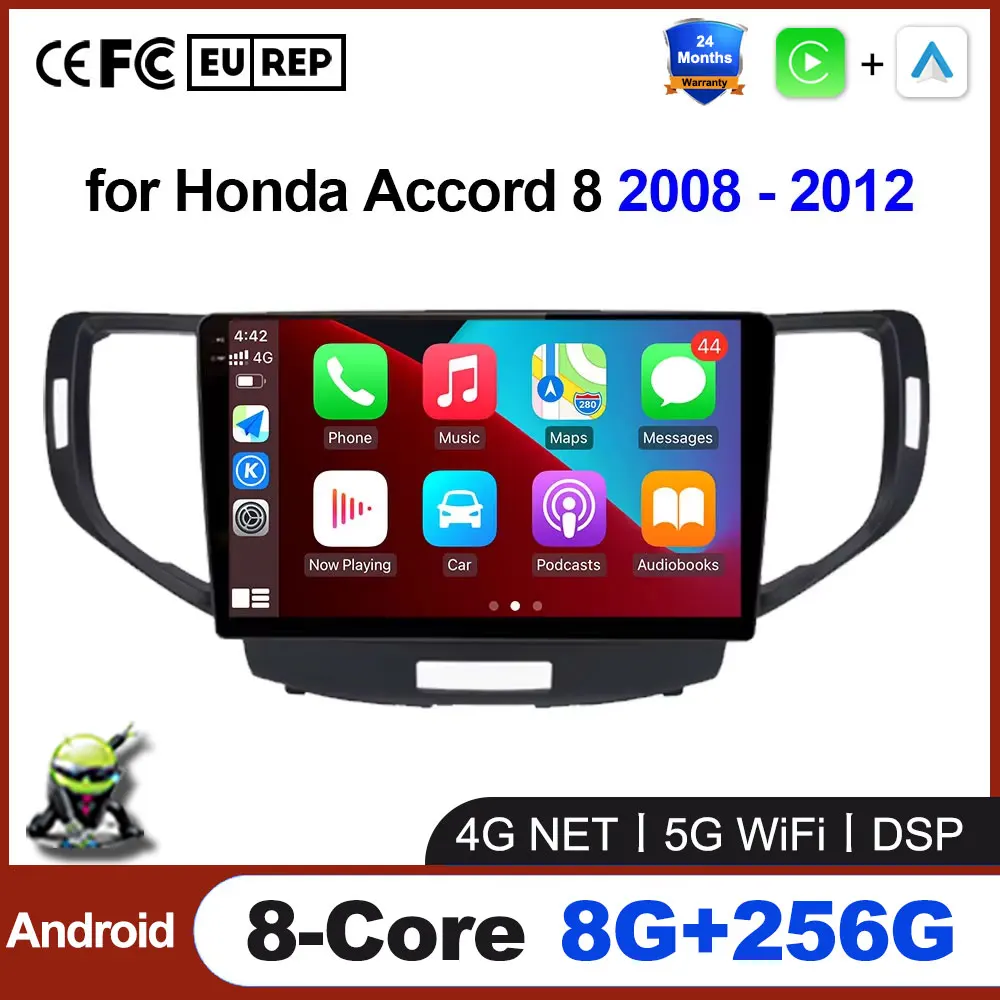 Wireless CarPlay Android Auto Radio for Honda Accord 8 2008 - 2012 5G Wifi Car Multimedia GPS Tools Fan No 2din DVD