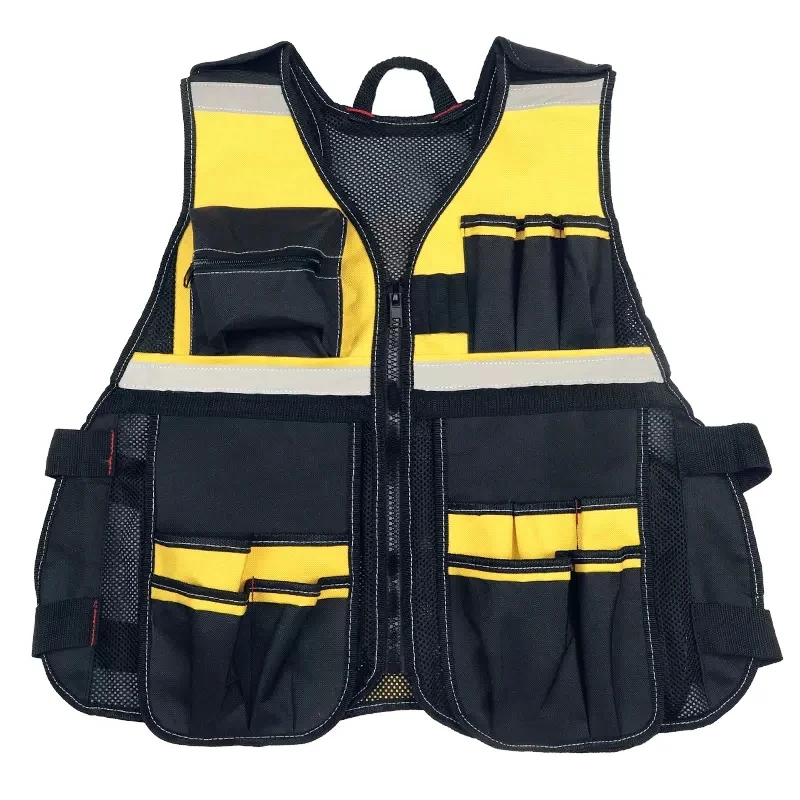 Multi Pocket Vest for Tools with Reflective Safety Strip Adjustable Strap Two Tone Workwear Men Women Work Tool Vest