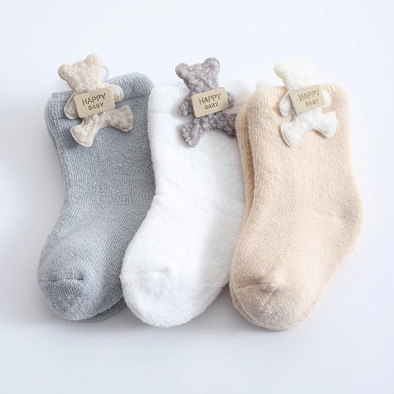 1 Pairs Baby Socks Warm Winter Cute Cartoon Bear Soft Newborn Baby Girl Boy Thicken Terry Socks Floor Sock Infant